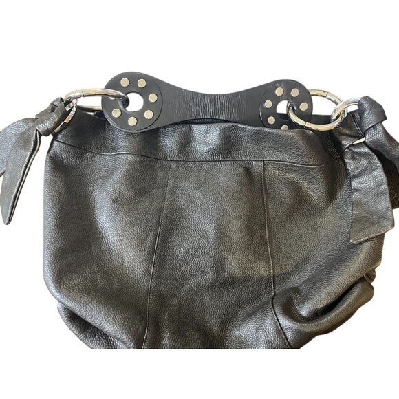 Barneys New York Leather Bag L Black Studded Neutral Pebbled Slouchy Chic 80s - Picture 1 of 14